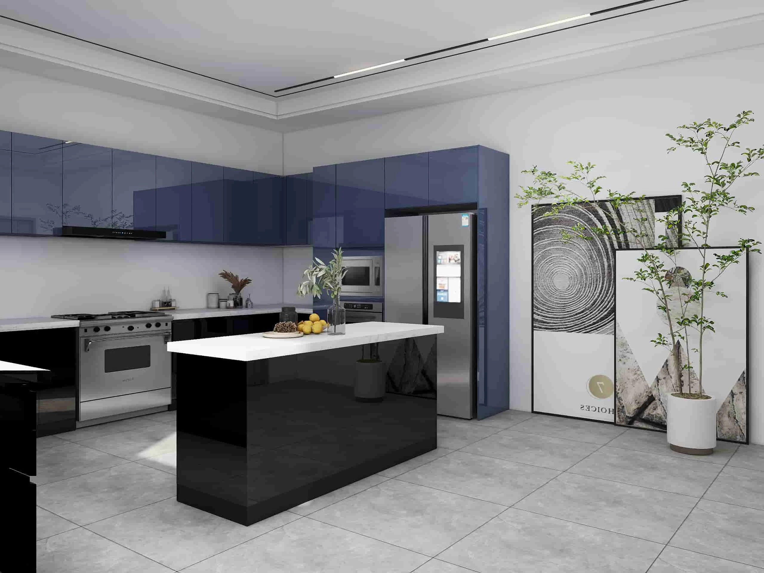 Blue Lacquer Modern U-Shaped Kitchen Cabinets (3)