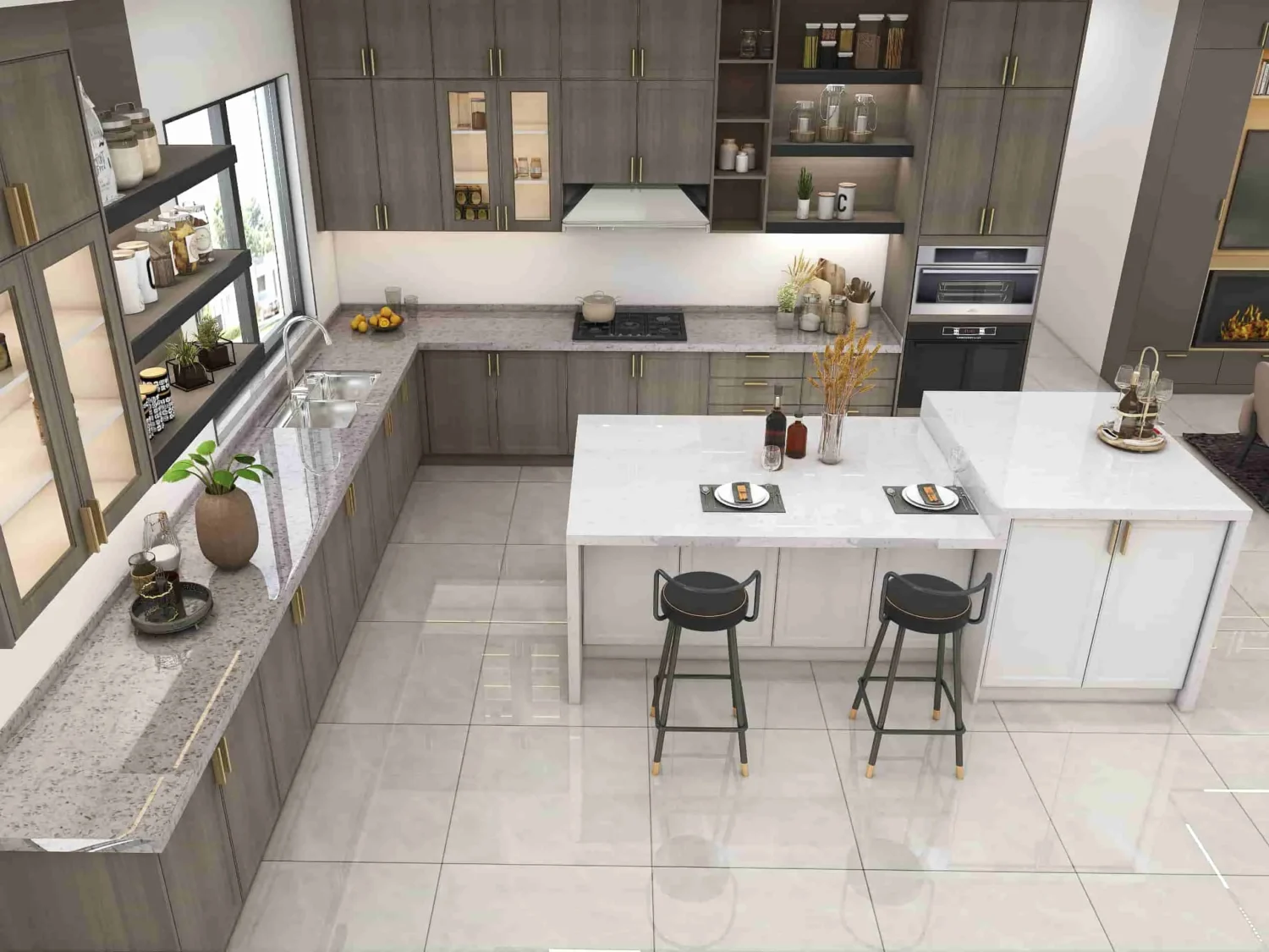 Bringing Nature In Bright Kitchen Spaces with Dark Wood Accents (1)