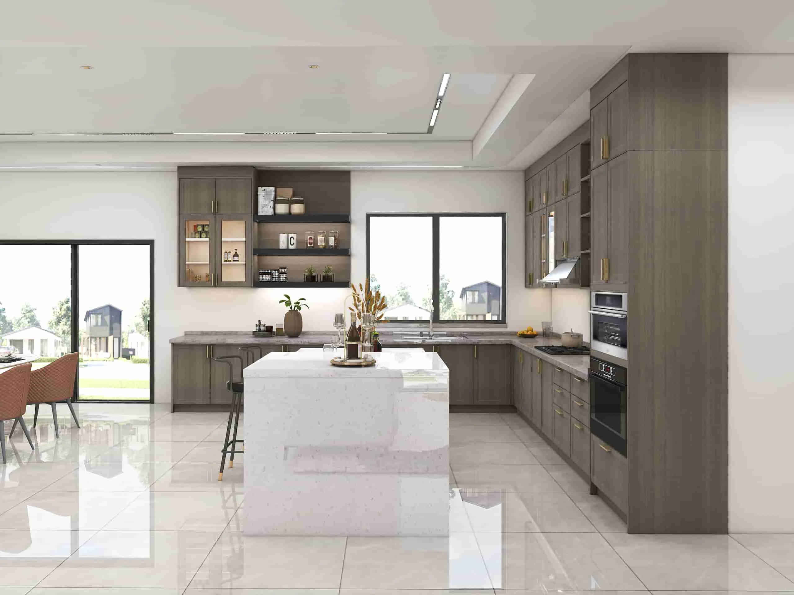 Modern Kitchen Cabinets with Dark Wood PVC Accents 5 Bringing Nature In Bright Kitchen Spaces with Dark Wood Accents