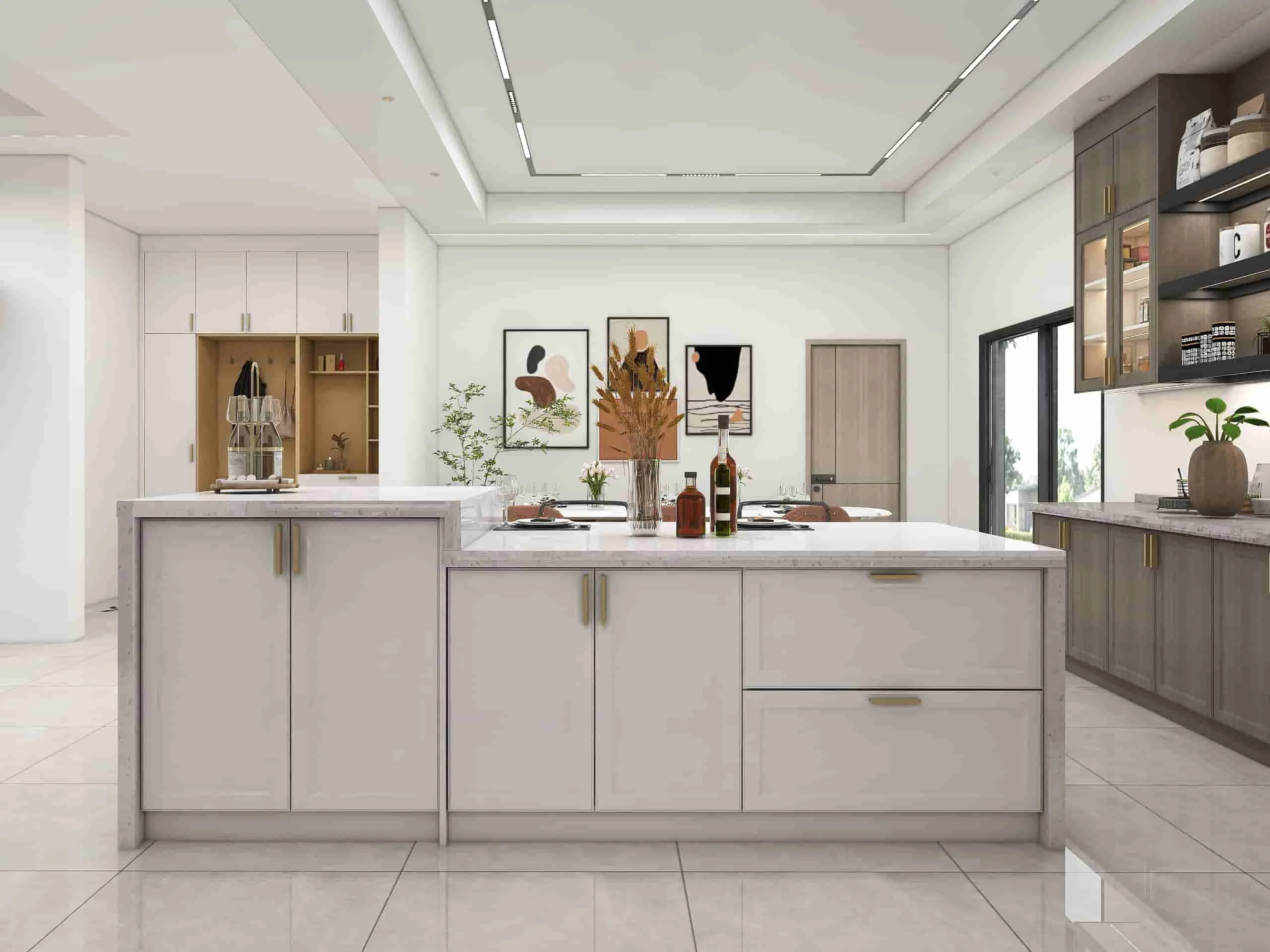 Modern Kitchen Cabinets with Dark Wood PVC Accents 3 Bringing Nature In Bright Kitchen Spaces with Dark Wood Accents
