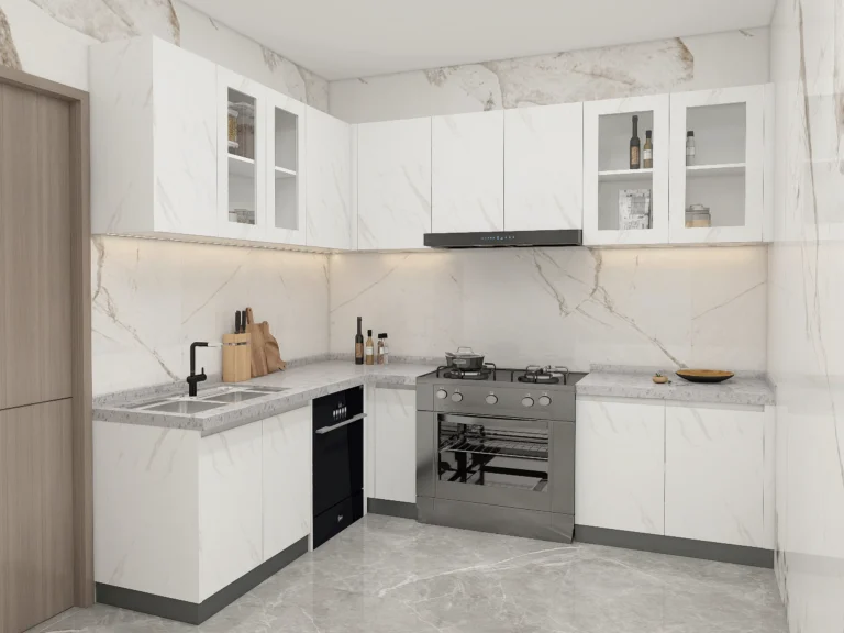 Elegant Modern White Kitchen with Melamine Cabinets (1)