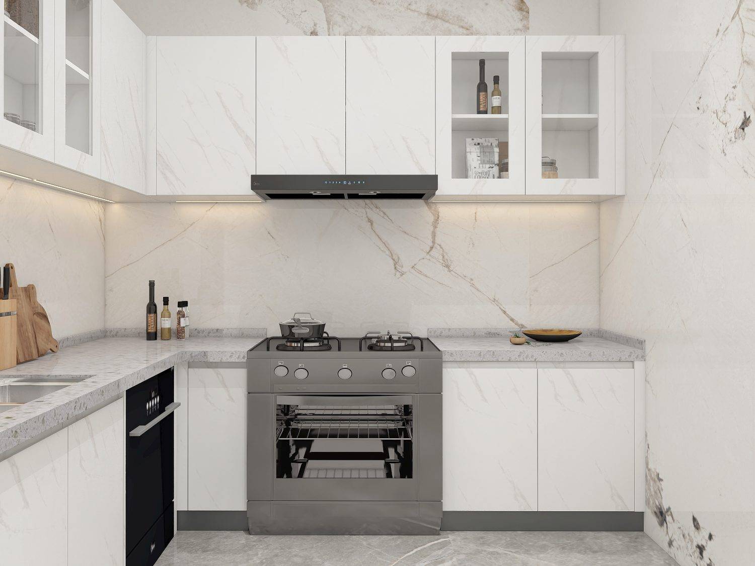Elegant Modern White Kitchen with Melamine Cabinets (2)