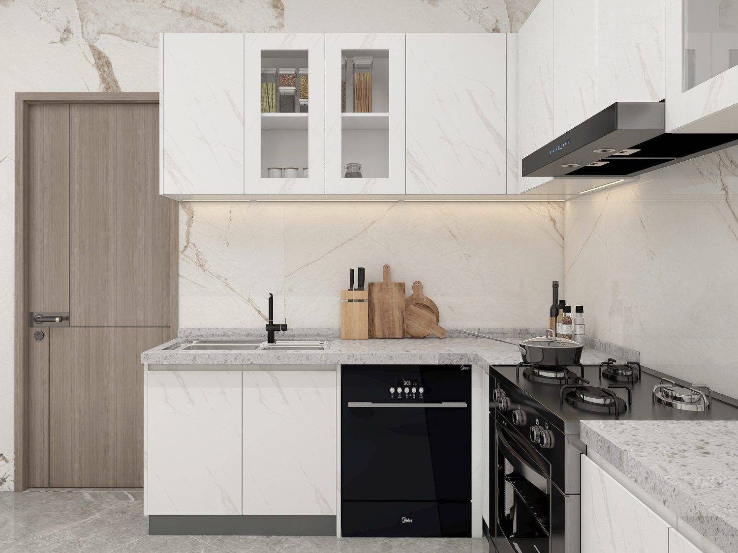 Elegant Modern White Kitchen with Melamine Cabinets 2 Elegant Modern White Kitchen with Melamine Cabinets (2)