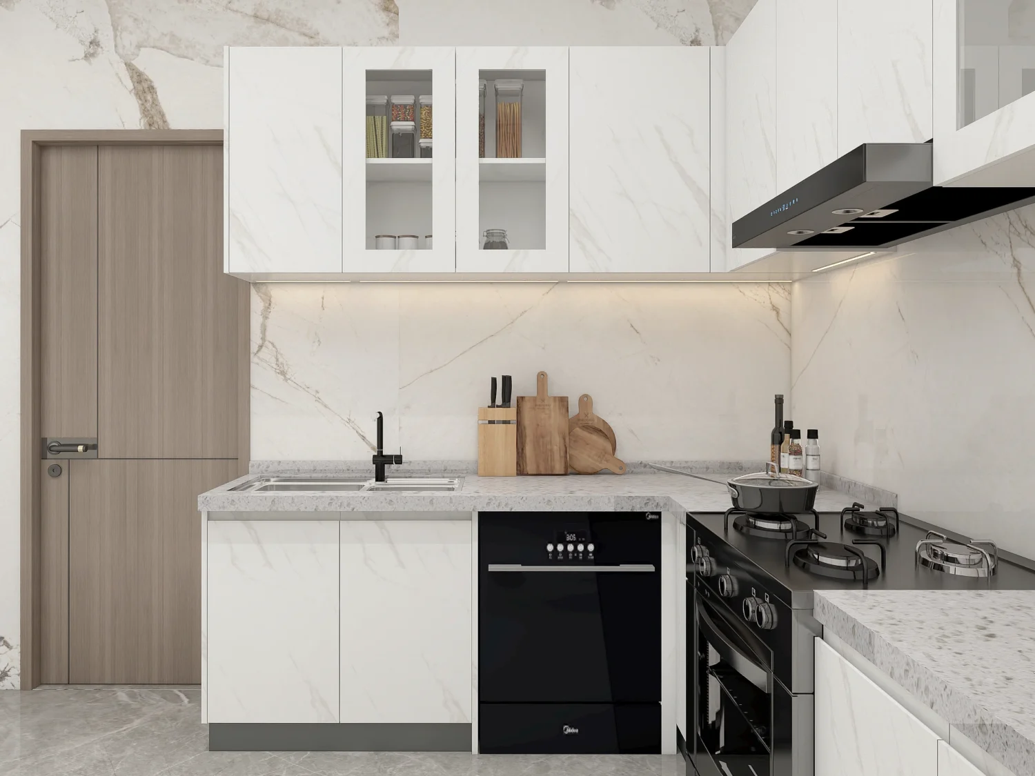 Elegant Modern White Kitchen with Melamine Cabinets (2)