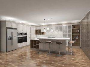 Farmhouse Gray Shaker L Shaped Kitchen Cabinets