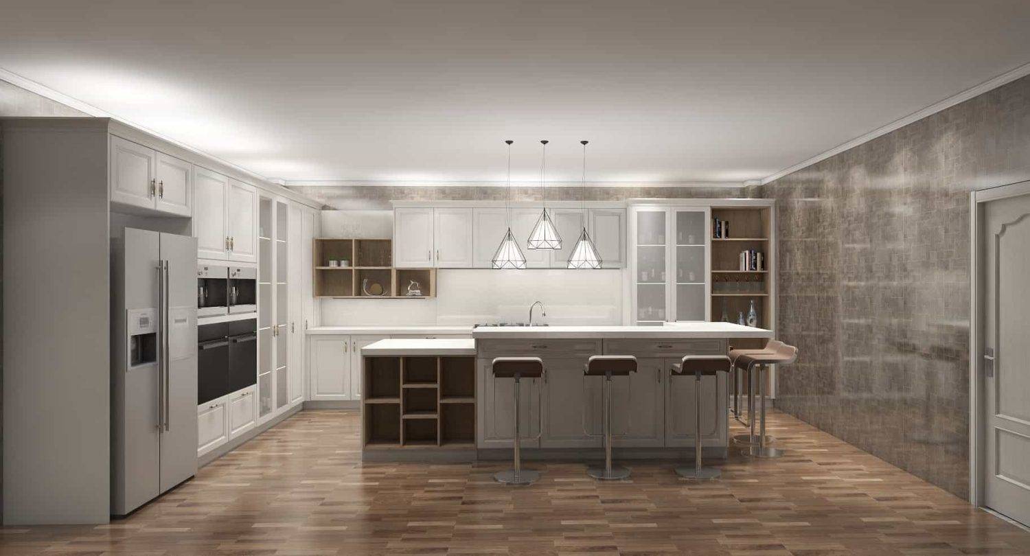 Farmhouse Gray PVC Shaker L Shaped Kitchen Cabinets 2 Farmhouse Gray Shaker L Shaped Kitchen Cabinets