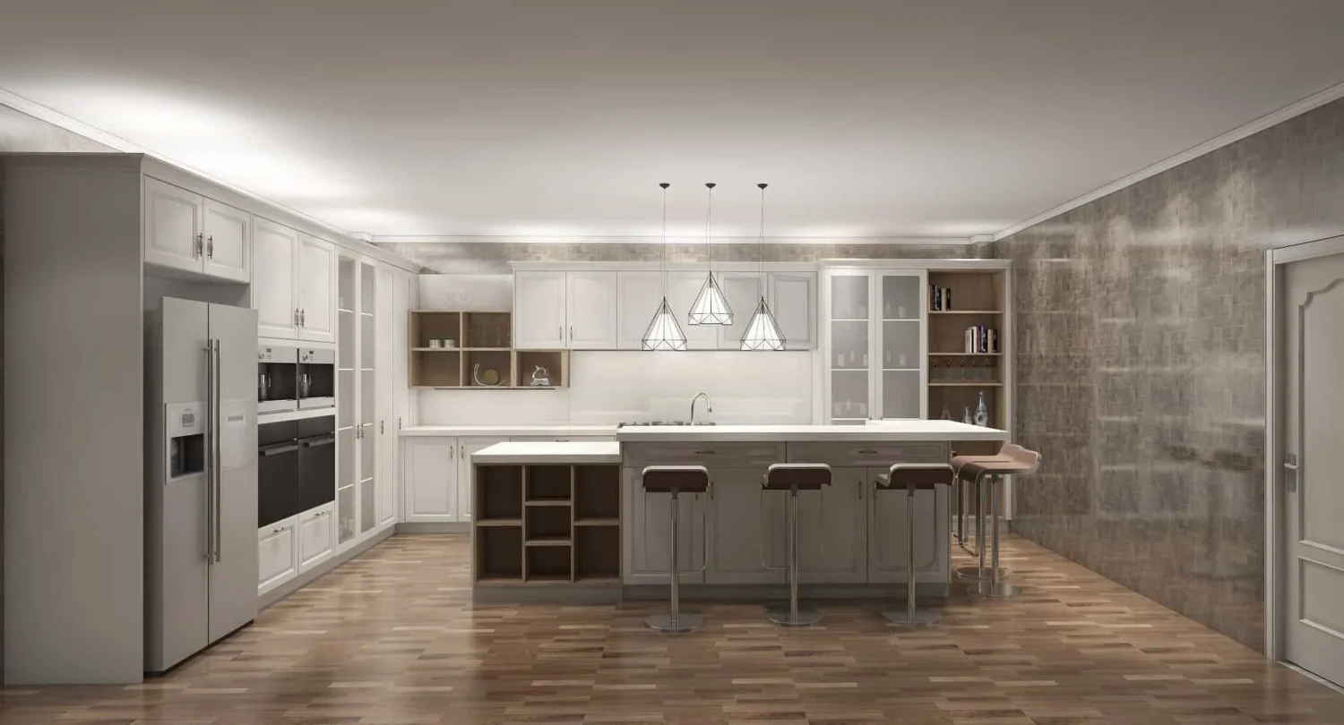 Farmhouse Gray Shaker L Shaped Kitchen Cabinets
