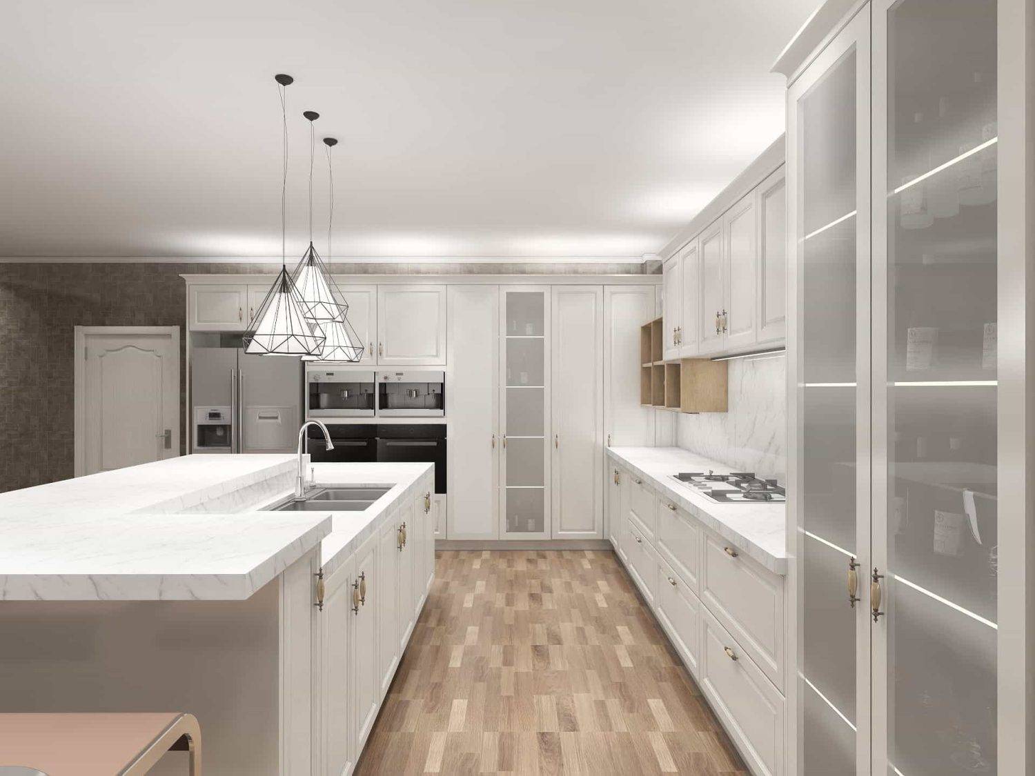Farmhouse Gray Shaker L Shaped Kitchen Cabinets