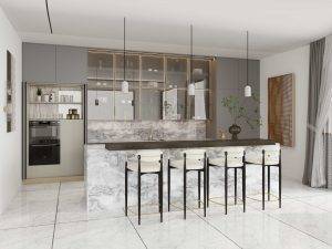 Gray Elegance Marble Showcase of Kitchen Cabinets