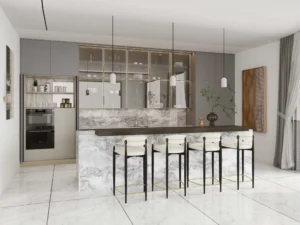 Gray Elegance Marble Showcase of Kitchen Cabinets