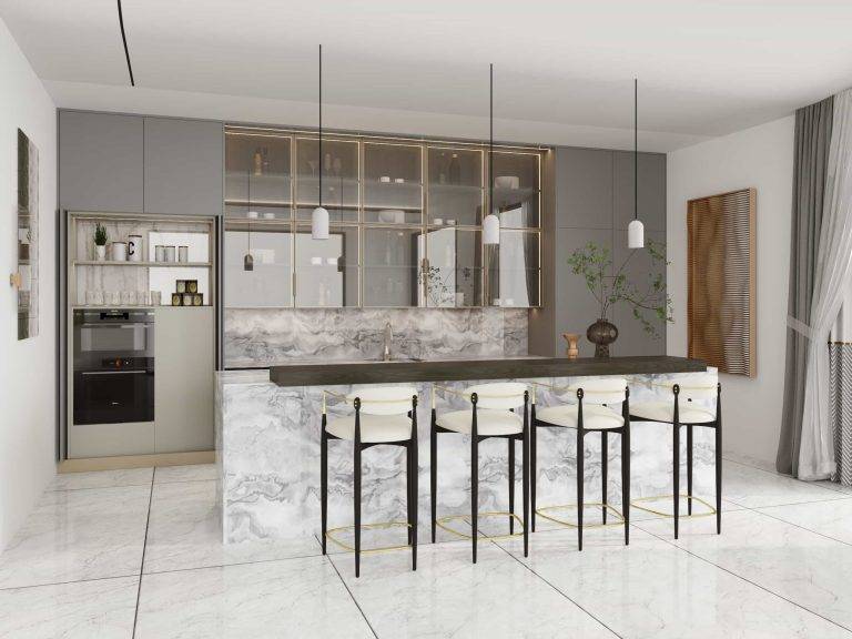 Gray Elegance Marble Showcase of Kitchen Cabinets