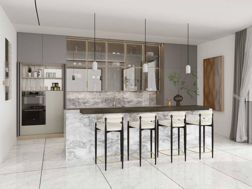 Gray Elegance Marble Showcase of Kitchen Cabinets