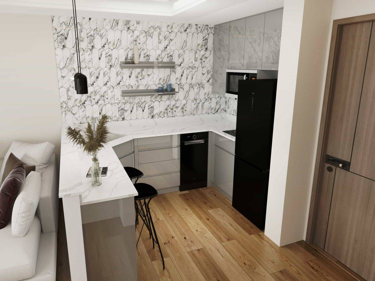 Gray Modern U Shaped Small Kitchen Cabinets 2 Gray Modern U Shaped Small Kitchen Cabinets