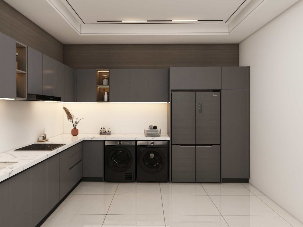 Modern Black Lacquer L Shaped Kitchen Cabinets - PA Kitchen