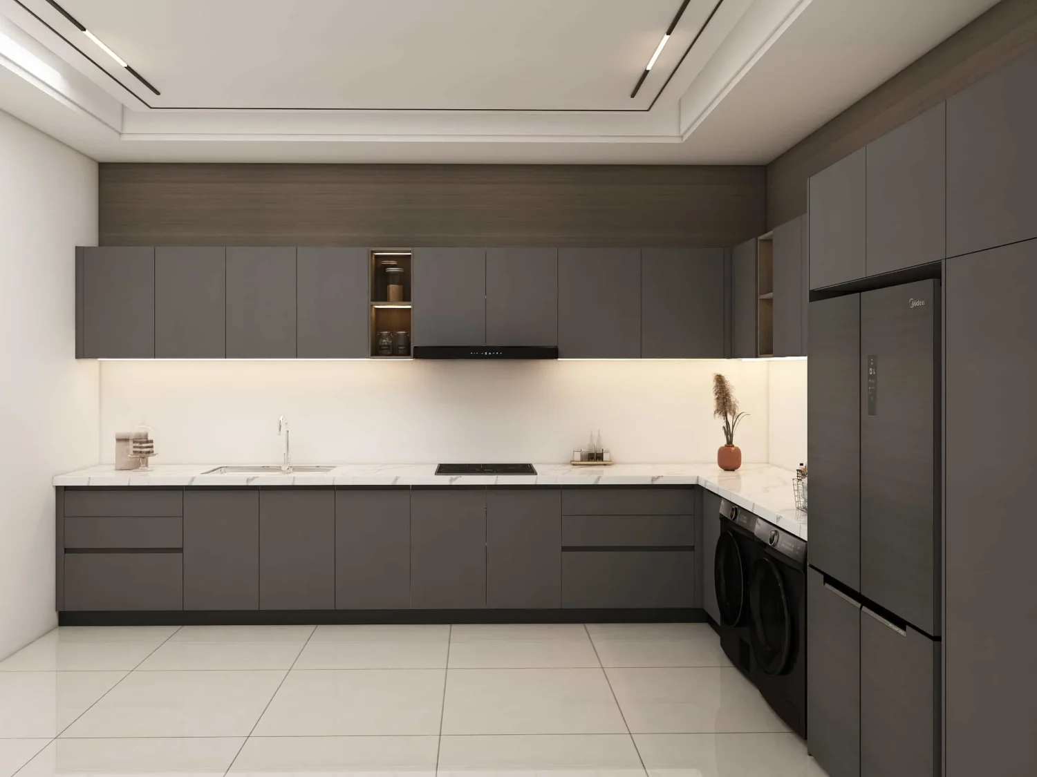 Modern Black Lacquer L Shaped Kitchen Cabinets