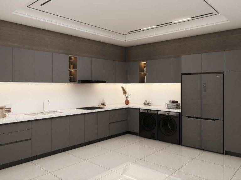 Modern Black Lacquer L Shaped Kitchen Cabinets