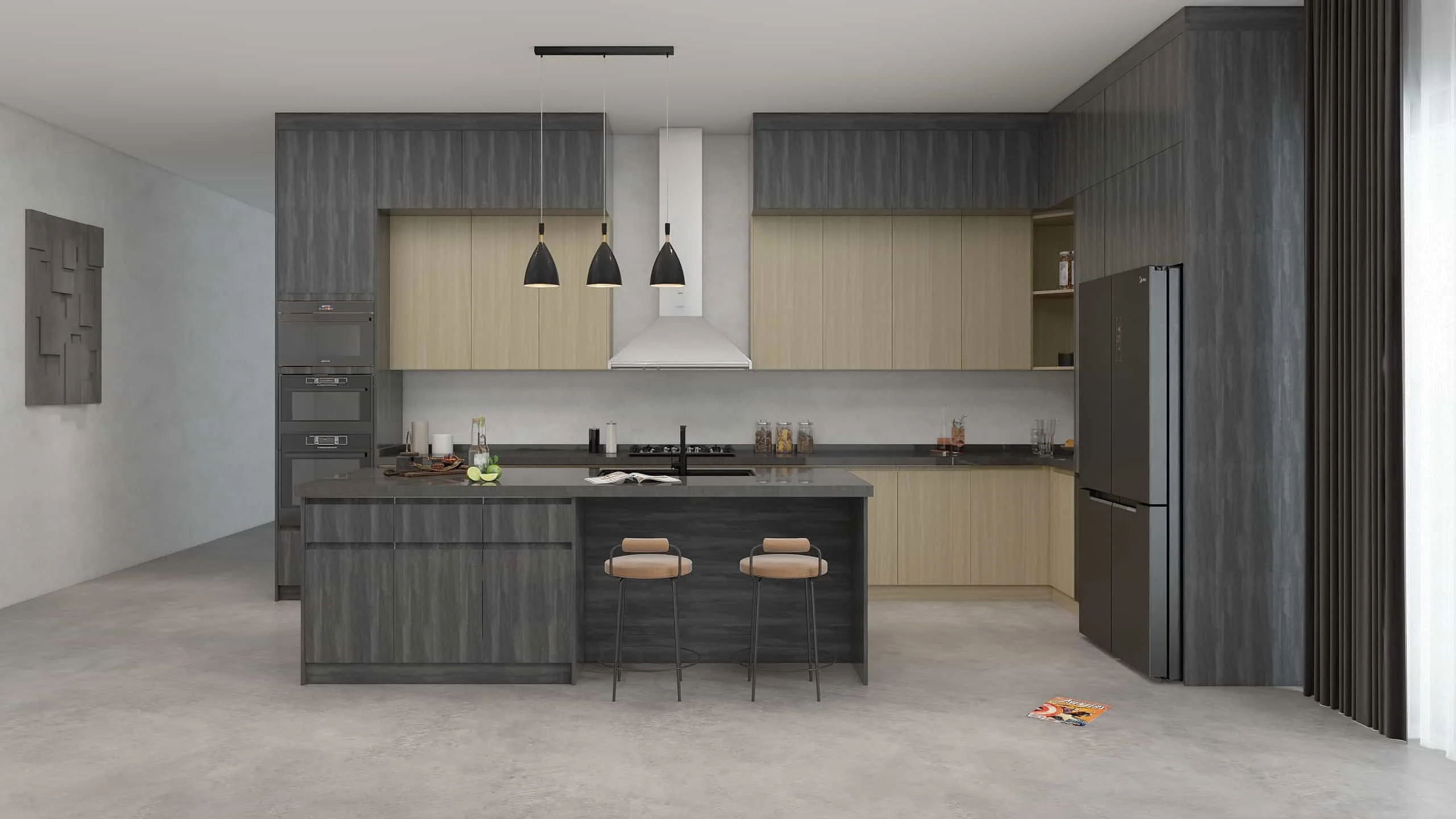 Modern Black and Wood L Shaped Kitchen Cabinets 1 Modern Black and Wood L Shaped Kitchen Cabinets