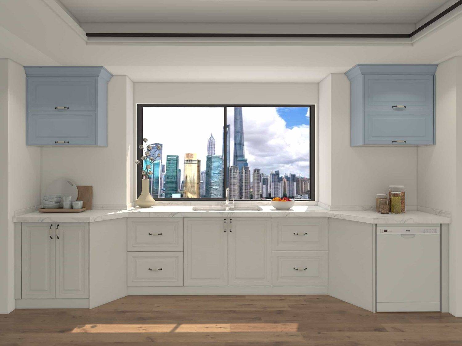 Modern Blue and White Shaker Kitchen Cabinets