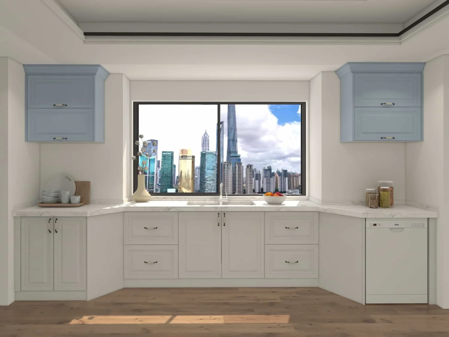 Modern Blue and White Shaker Kitchen Cabinets
