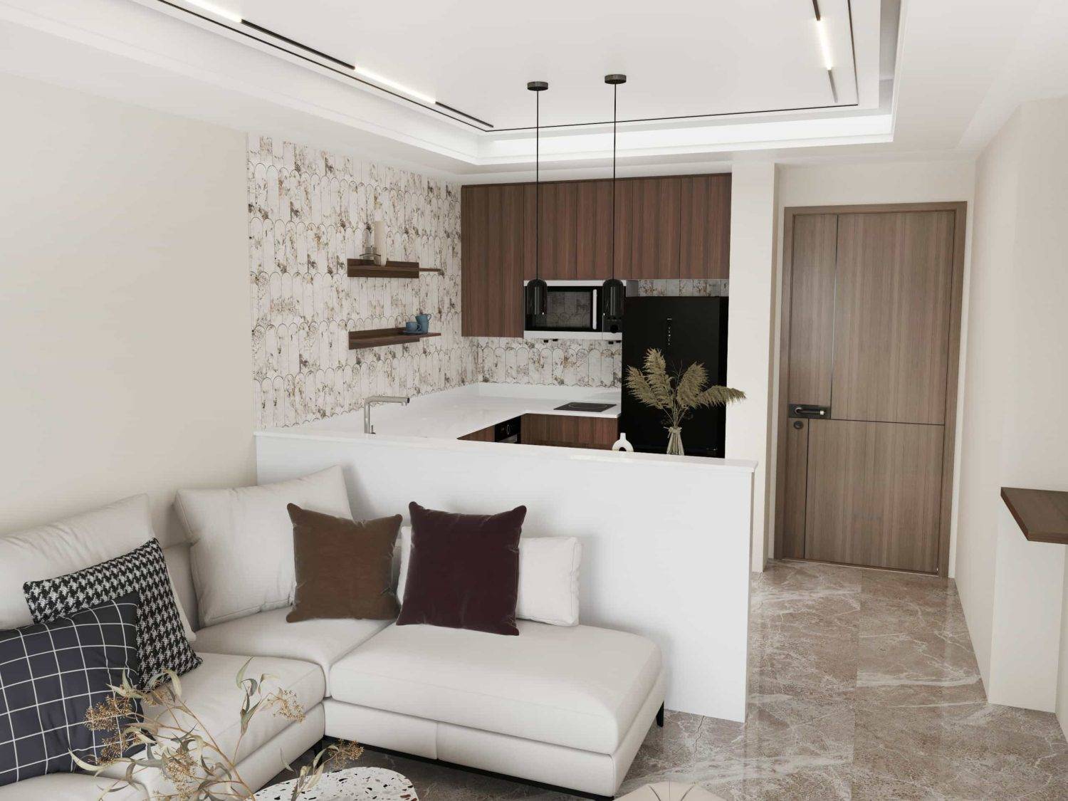 Modern Brown Melamine U Shaped Small Kitchen Cabinets 2 Modern Brown U Shaped Small Kitchen Cabinets