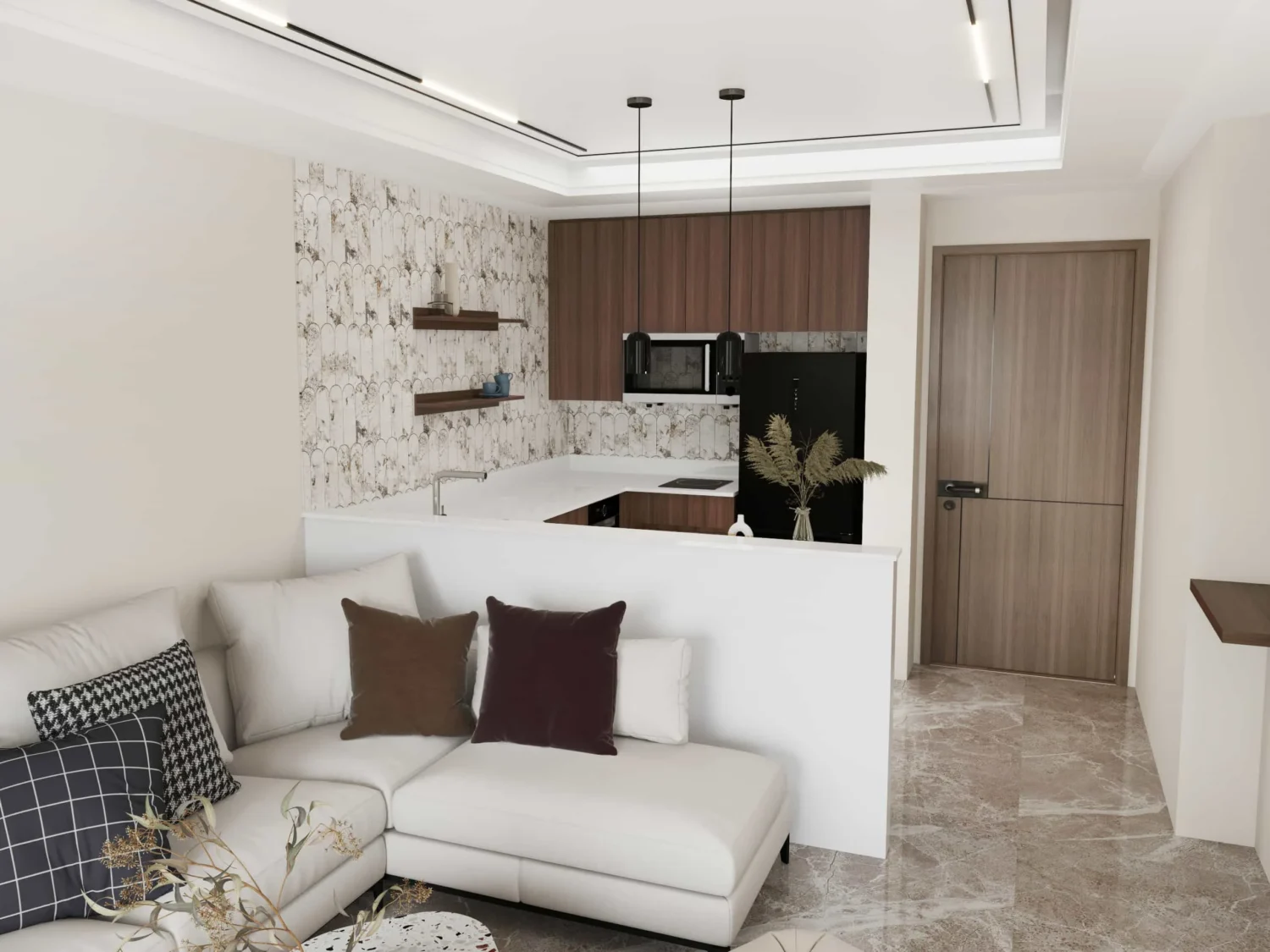 Modern Brown U Shaped Small Kitchen Cabinets