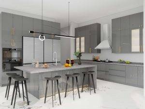 Modern Gray Lacquer Island Kitchen Cabinets (1)