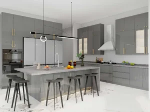 What Wall Color Goes With Gray Kitchen Cabinets? 8 Modern Gray Lacquer Island Kitchen Cabinets (1)