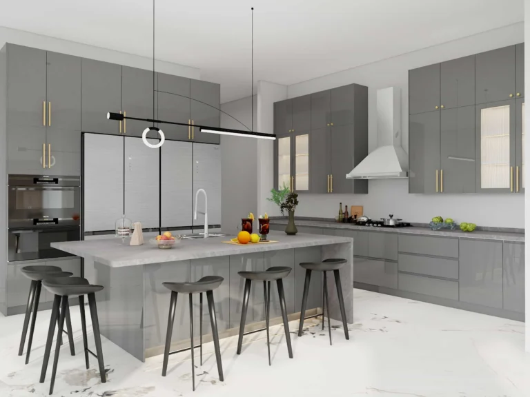 Modern Gray Lacquer Island Kitchen Cabinets (1)