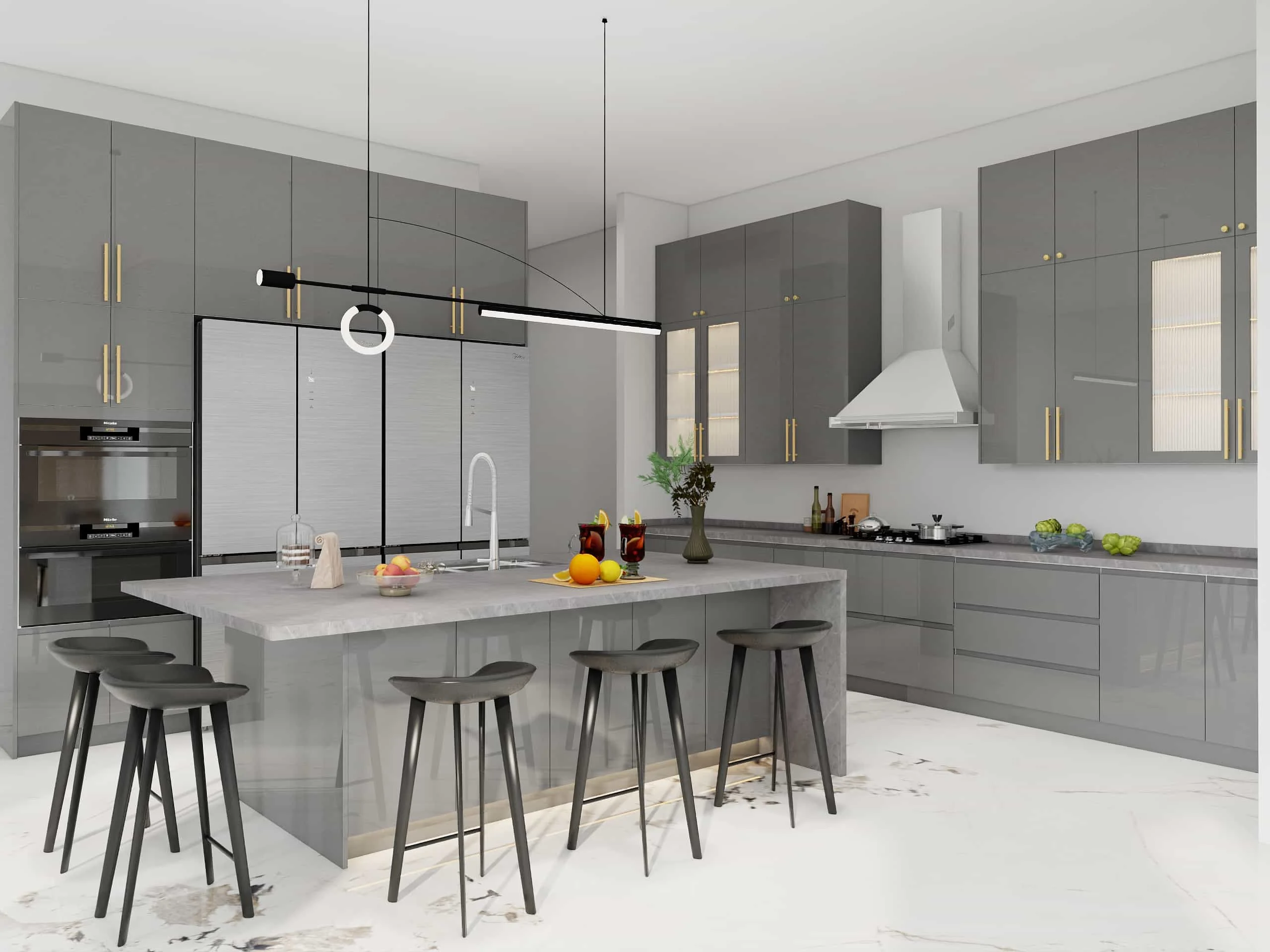Modern Gray Lacquer Island Kitchen Cabinets 1 Modern Gray Lacquer Island Kitchen Cabinets (1)