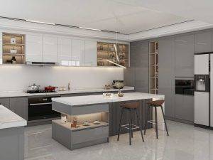 Modern Two-tone Grille U Shaped Kitchen Cabinet (1)