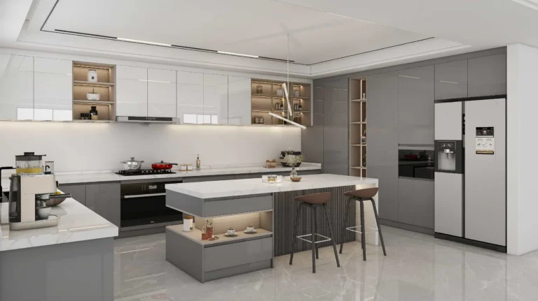 Modern Two-tone Grille U Shaped Kitchen Cabinet (1)