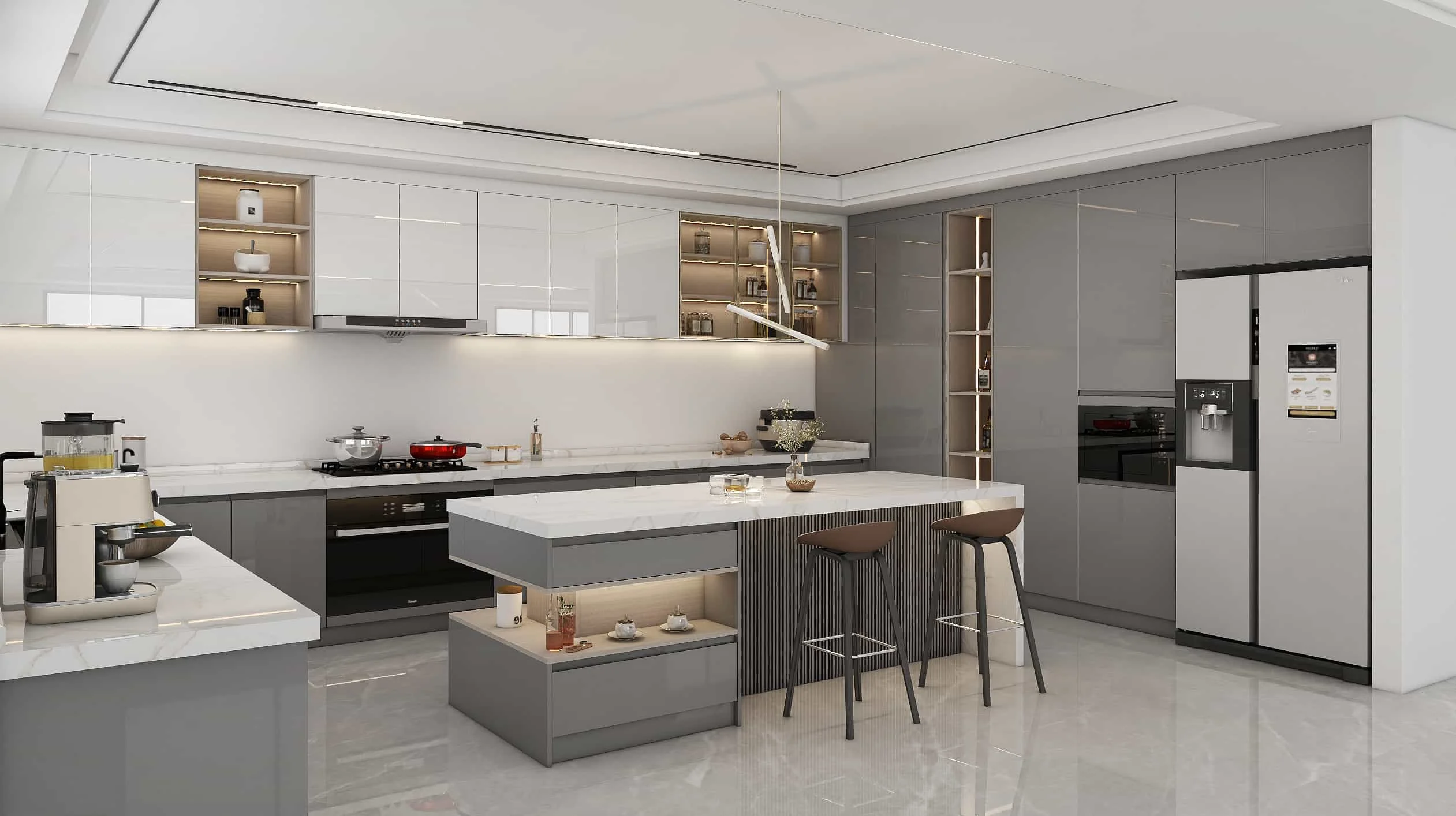 Modern Two-tone Grille U Shaped Kitchen Cabinet 1 Modern Two-tone Grille U Shaped Kitchen Cabinet (1)