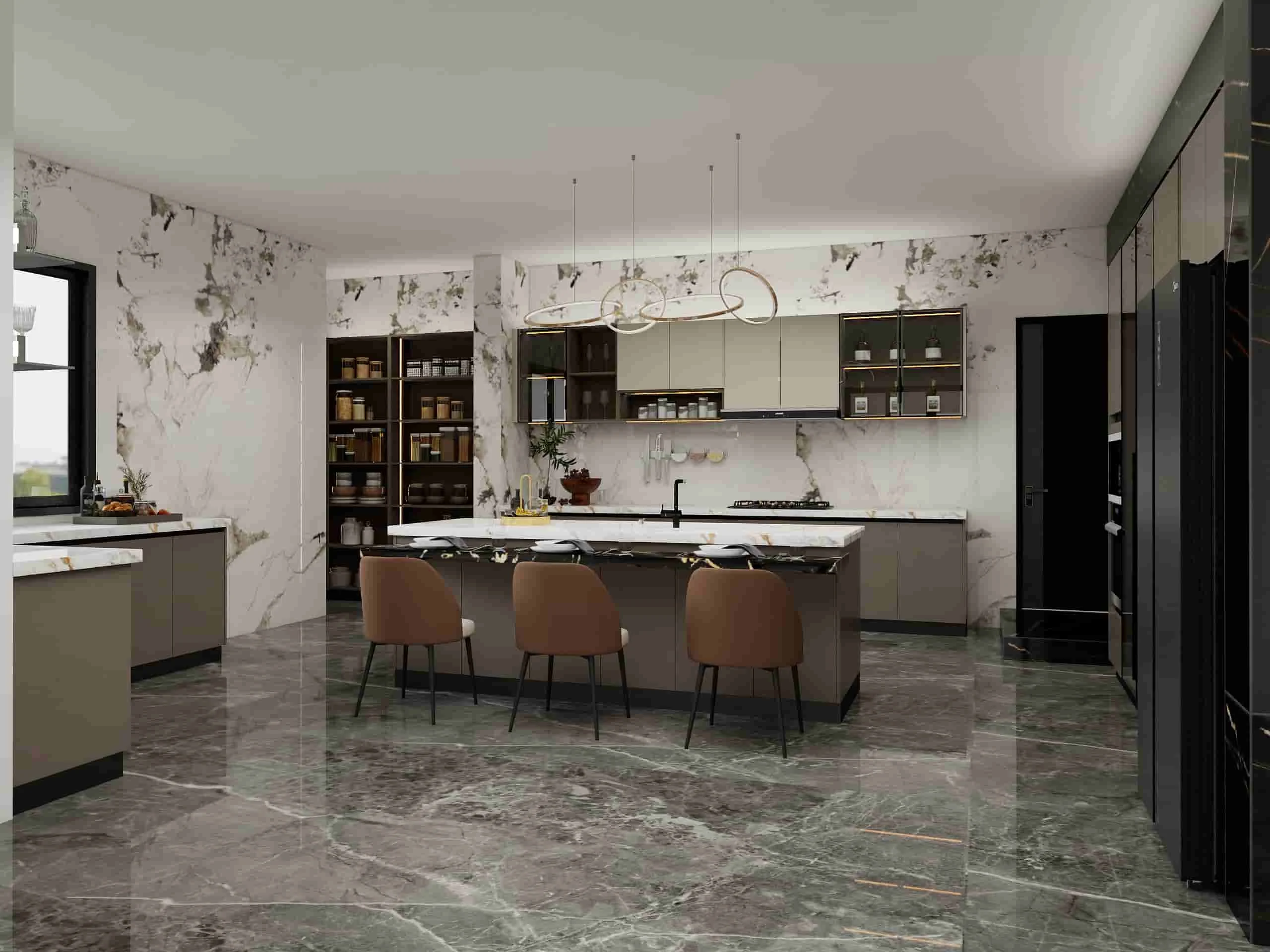 Modern Two-tone Island Marble Kitchen Cabinet 1 Modern Two-tone Island Marble Kitchen Cabinet (2)