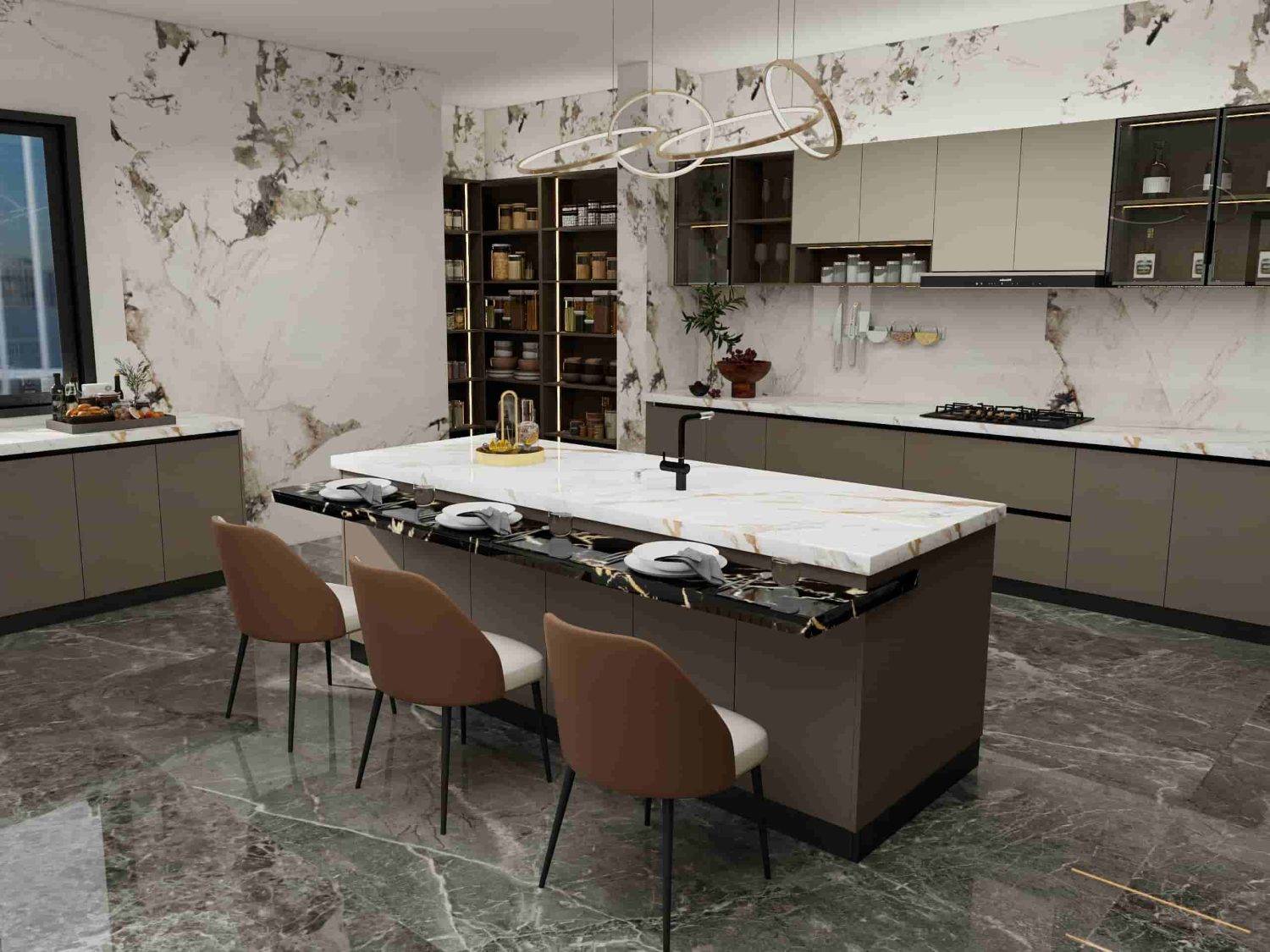 Modern Two-tone Island Marble Kitchen Cabinet 2 Modern Two-tone Island Marble Kitchen Cabinet (3)