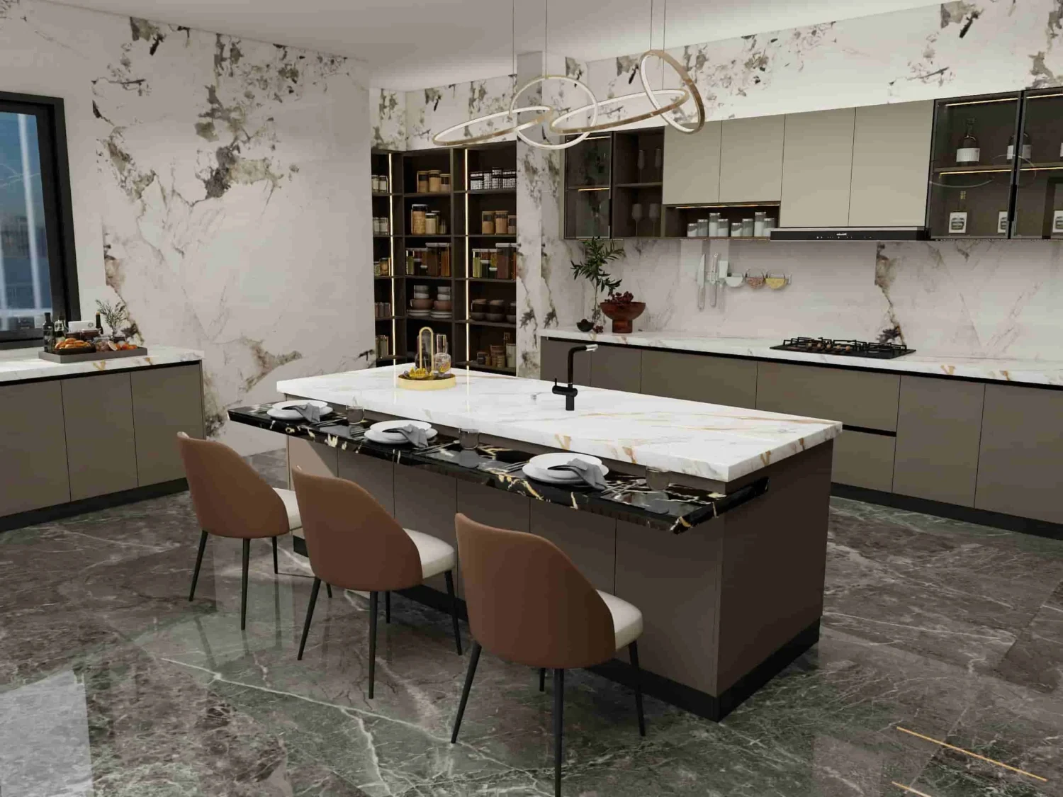 Lemari Dapur Marmer Pulau Dua Warna Modern (3)