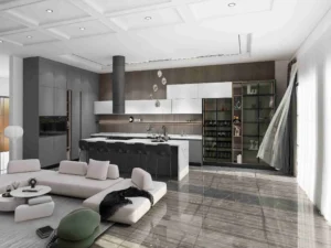 Modern Two tone Kitchen With Marble Island