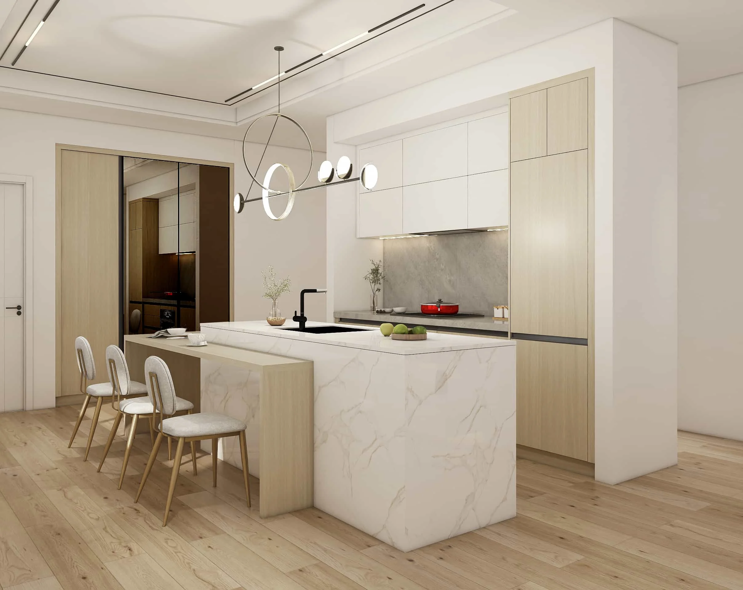 Modern Wood Veneer Two-tone Minimalist Small Kitchen Cabinets 5 Modern Two-tone Minimalist Small Kitchen Cabinets