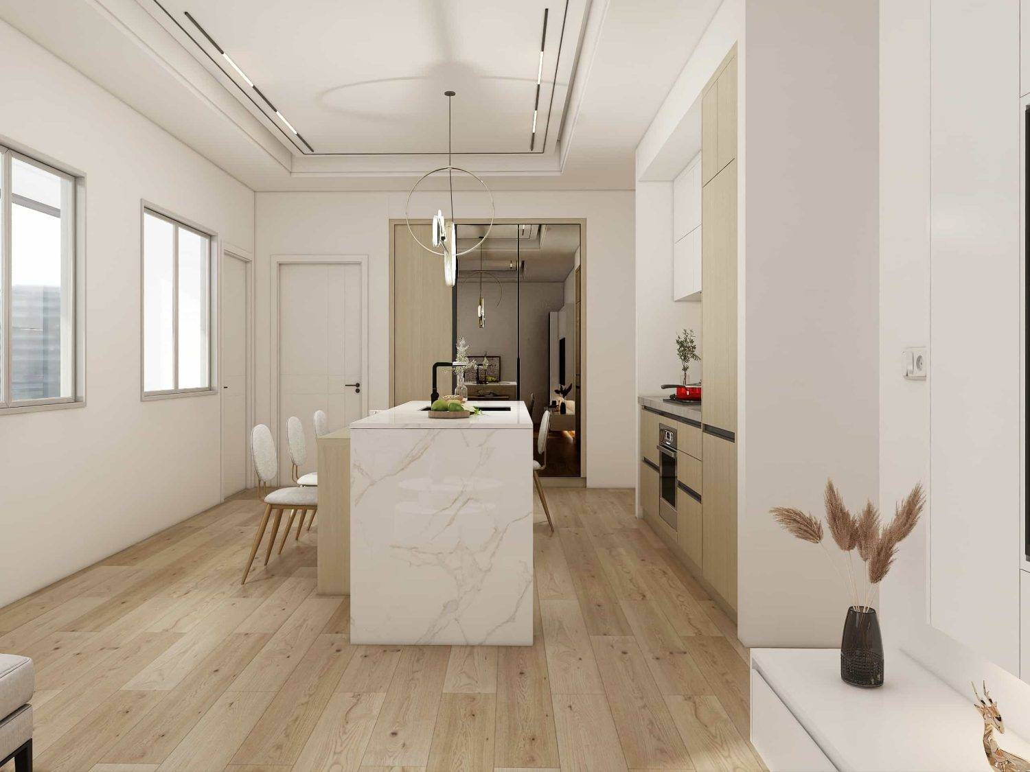 Modern Wood Veneer Two-tone Minimalist Small Kitchen Cabinets 2 Modern Two-tone Minimalist Small Kitchen Cabinets