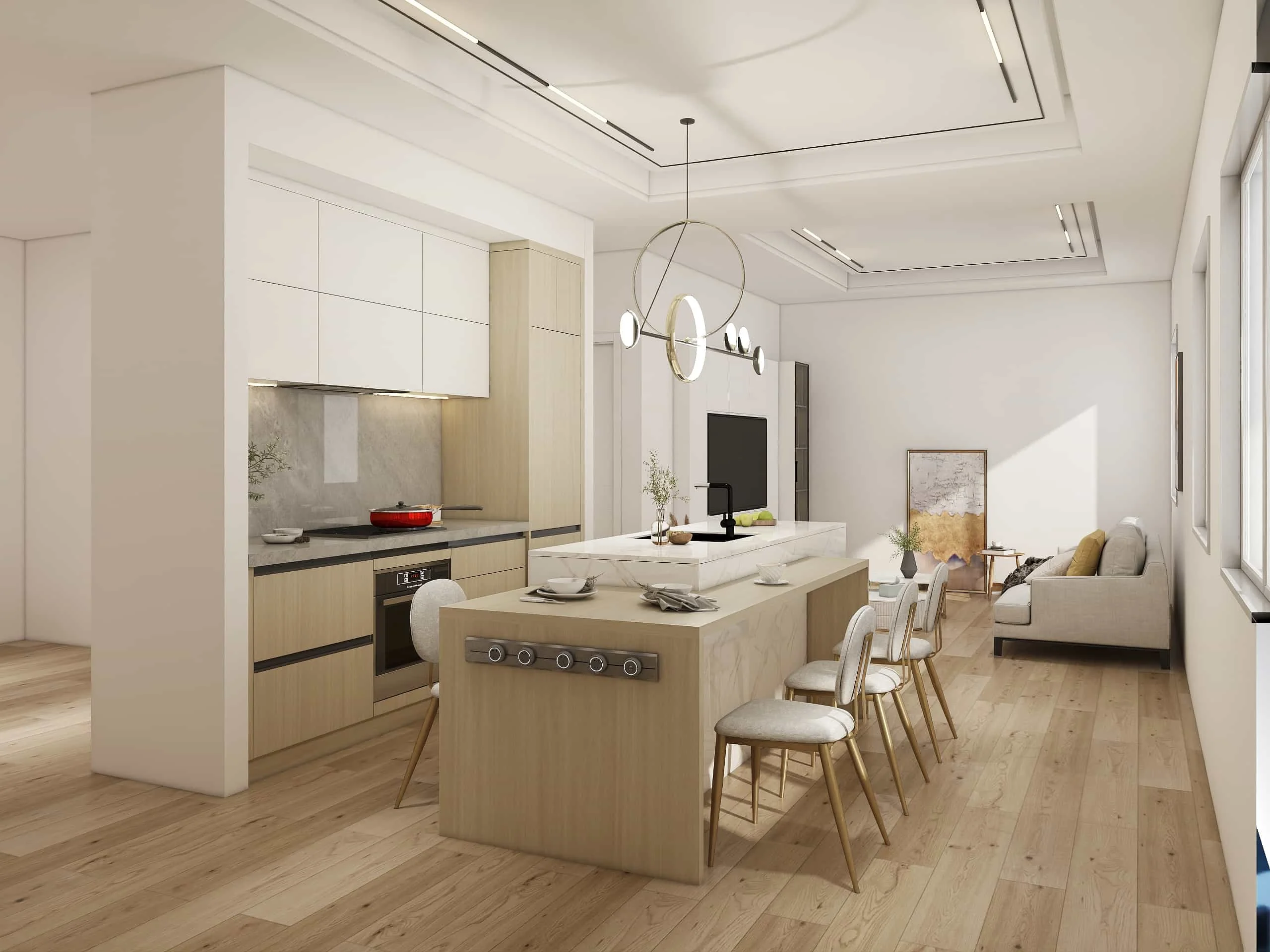 Modern Wood Veneer Two-tone Minimalist Small Kitchen Cabinets 1 Modern Two-tone Minimalist Small Kitchen Cabinets