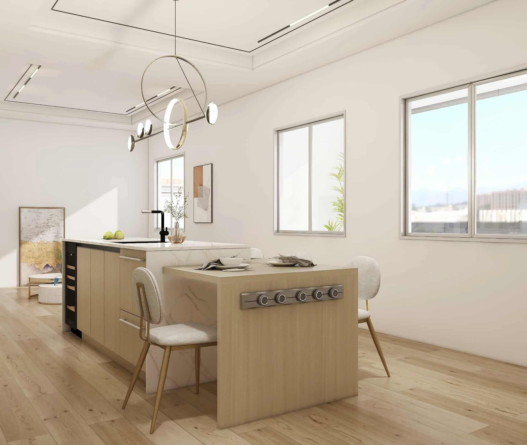 Modern Wood Veneer Two-tone Minimalist Small Kitchen Cabinets 3 Modern Two-tone Minimalist Small Kitchen Cabinets