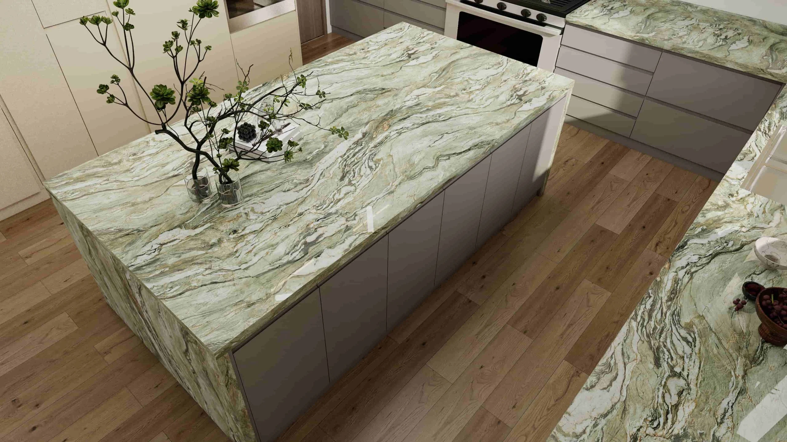 Modern Two-tone U Shaped MDF Kitchen Cabinets With Marble 3 Modern Two-tone U Shaped Kitchen Cabinets With Marble