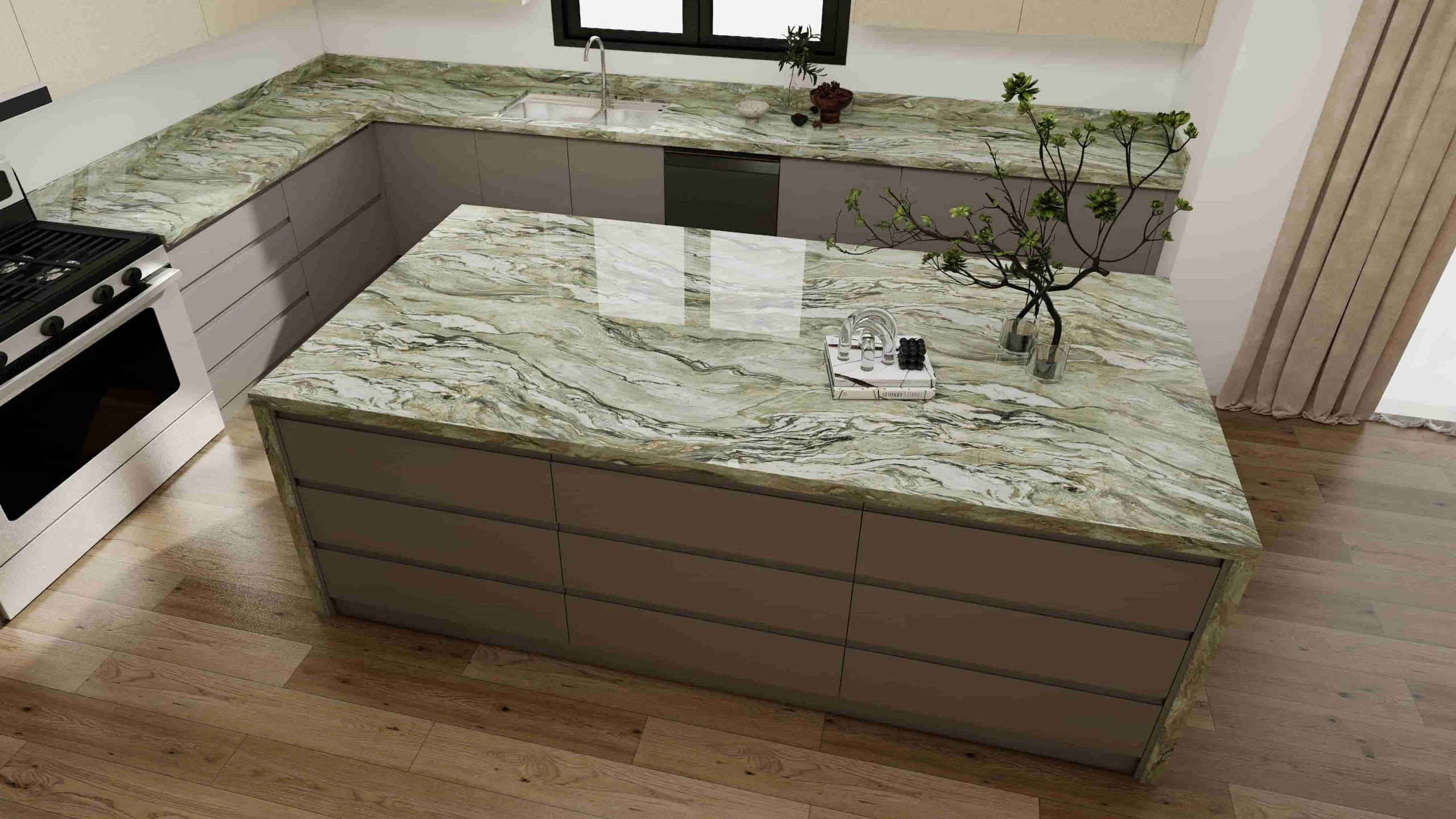 Modern Two-tone U Shaped MDF Kitchen Cabinets With Marble 4 Modern Two-tone U Shaped Kitchen Cabinets With Marble