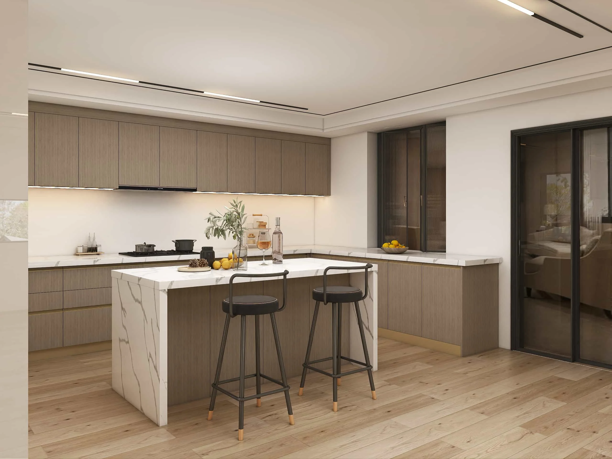 Moderne warme U-vormige MDF keukenkasten 3 Moderne warme U-vormige keukenkasten