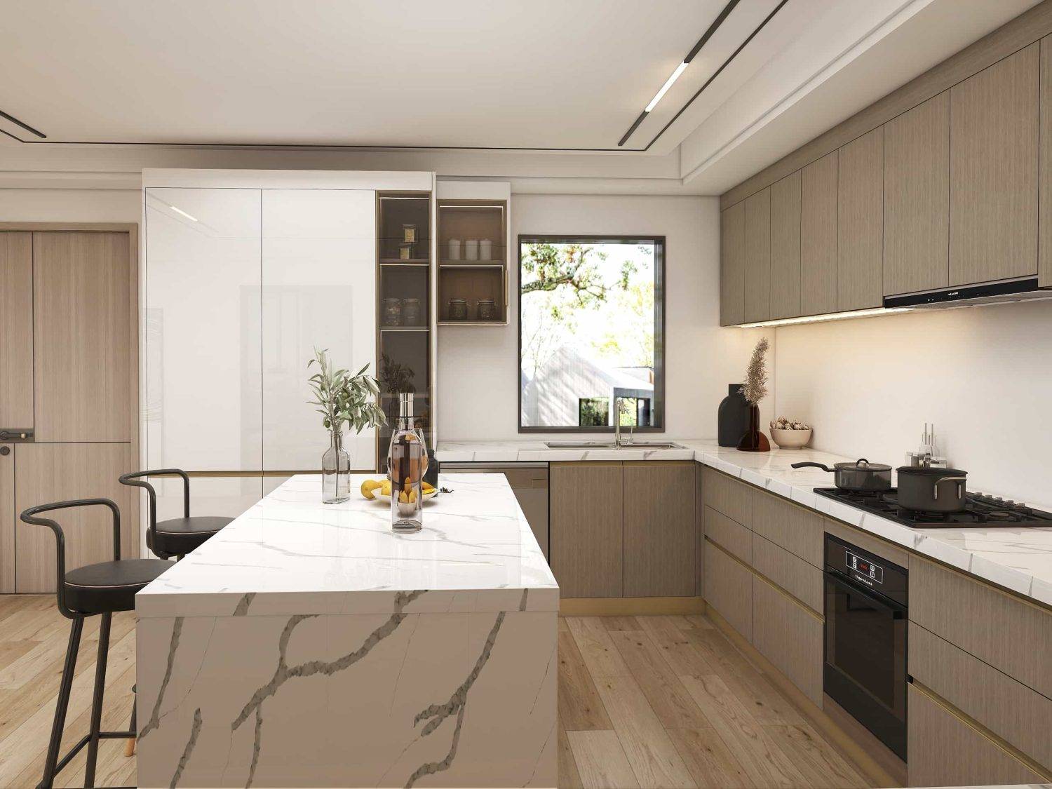 Modern Warm U Shaped MDF Kitchen Cabinets 2 Modern Warm U Shaped Kitchen Cabinets