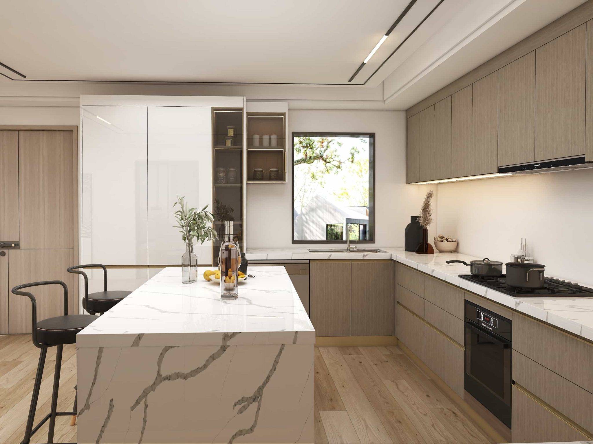 Modern Warm U Shaped MDF Kitchen Cabinets - PA Kitchen