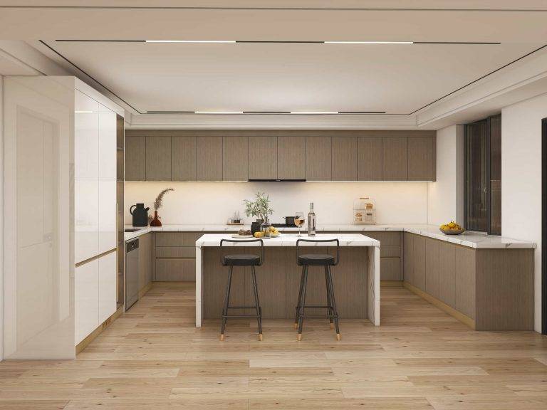 Modern Warm U Shaped Kitchen Cabinets