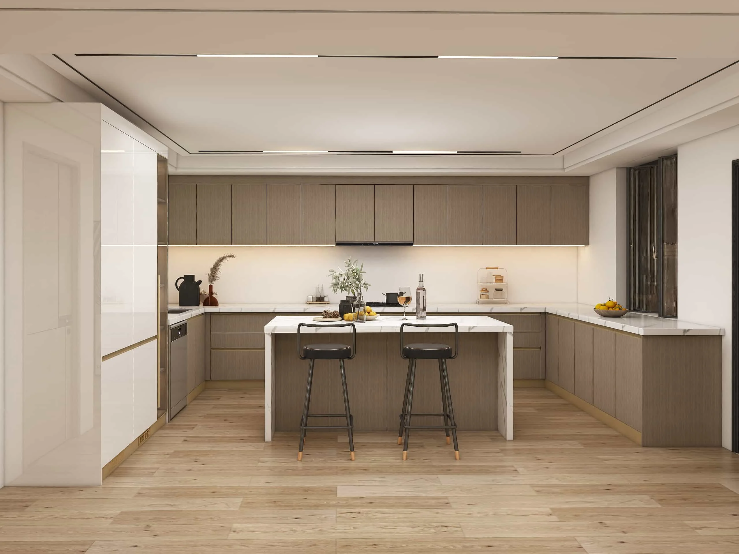 Moderne warme U-vormige MDF keukenkasten 1 Moderne warme U-vormige keukenkasten