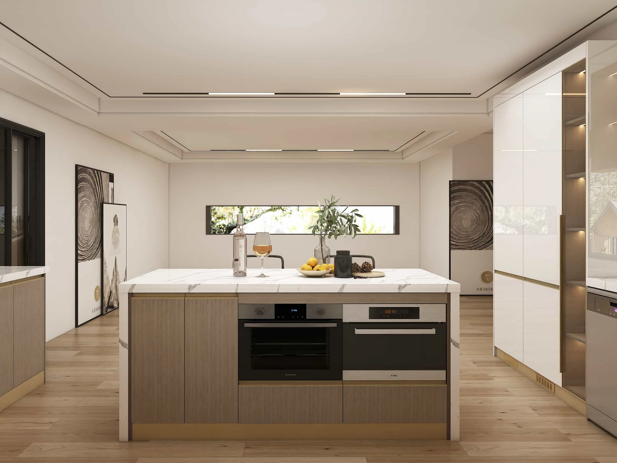 Moderne warme U-vormige MDF keukenkasten 5 Moderne warme U-vormige keukenkasten