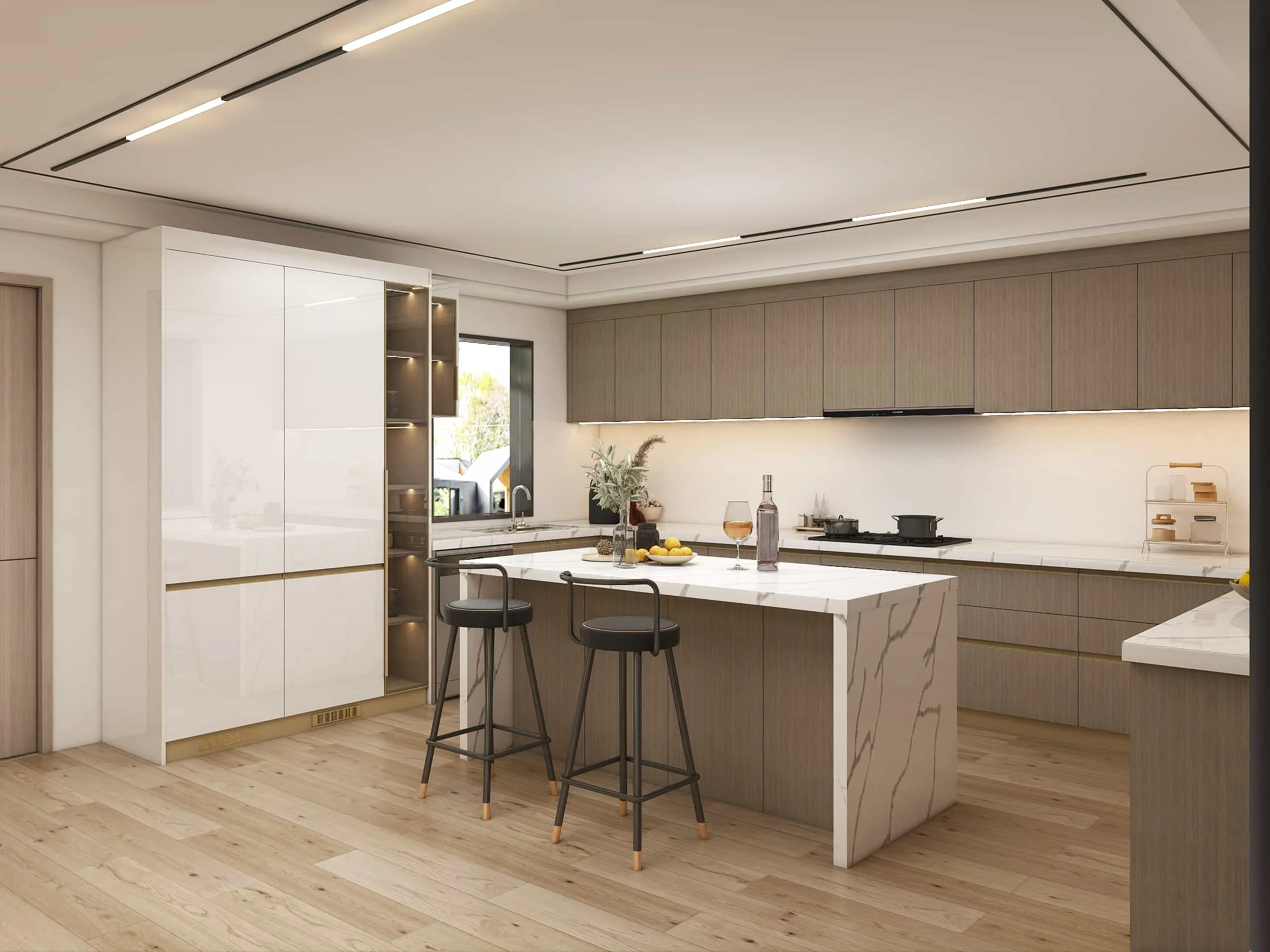 Moderne warme U-vormige MDF keukenkasten 4 Moderne warme U-vormige keukenkasten