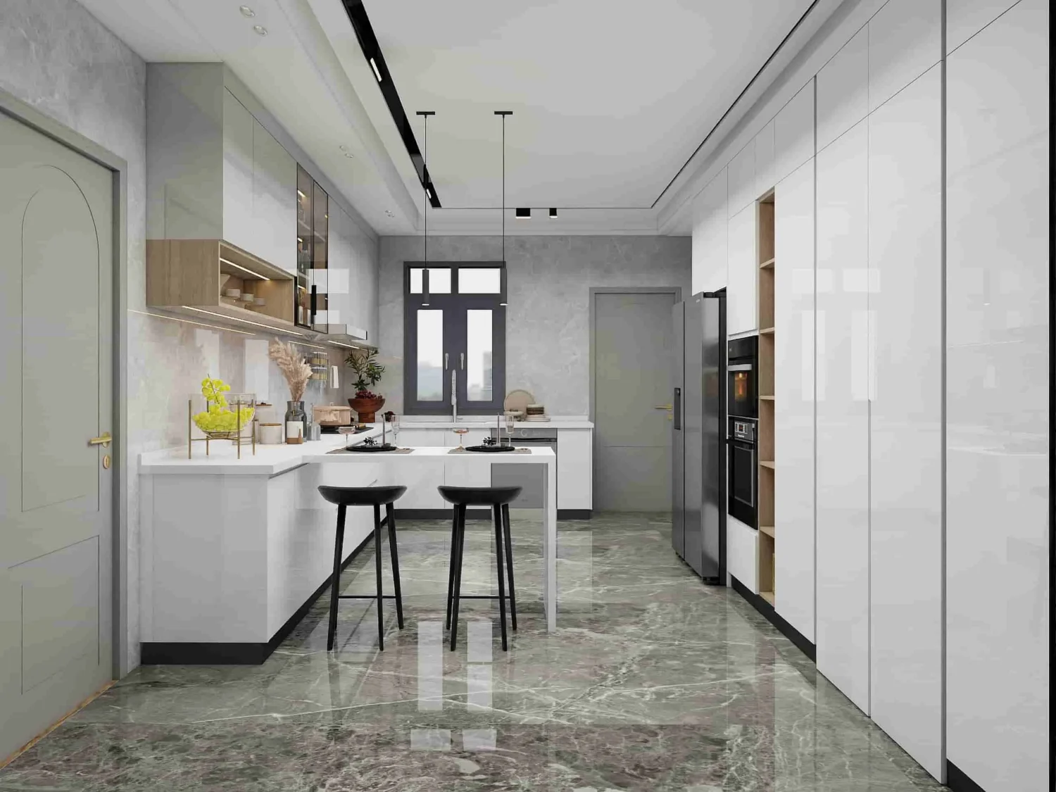 Modern White Lacquer U Shaped Kitchen Cabinets